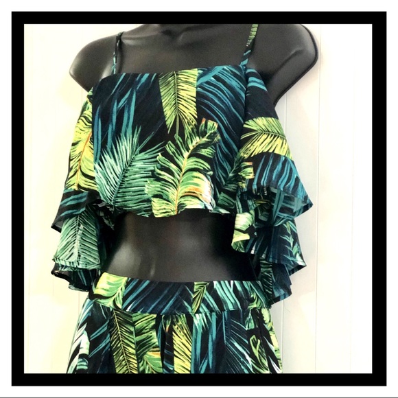 Luxxel Dresses & Skirts - Colorful Palms Print Top and Skirt Set